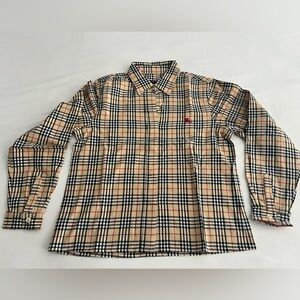 🔥Vintage Women’s Burberry Shirt Long Sleeve TAN 100% Cotton SIZE MEDIUM NWOT